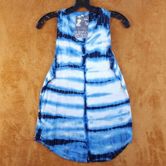 YOUNG FABULOUS BROKE Womens Top Small Blue Pullover Tank Tie Dye Stretch YFB - Picture 1 of 7
